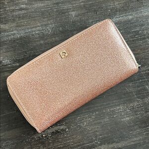 Kate Spade Rose Gold Glitter Zip Wallet - never used
